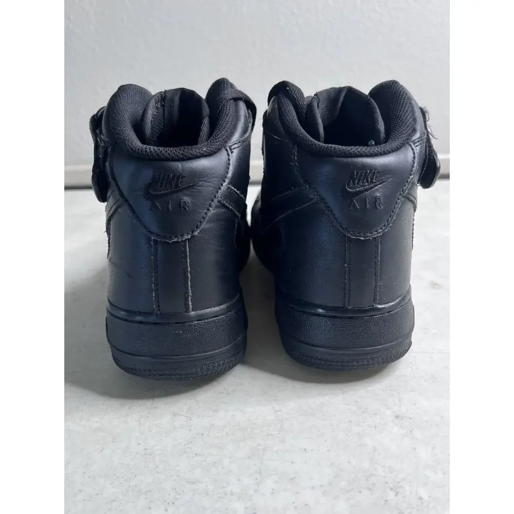Nike Air Force 1 Mid Men's 8.5 Triple Black Leather Strap Sneaker AF1